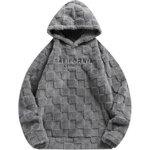 imageSOLY HUX Hoodies for Men Letter Graphic Pullover Hoodie Sherpa Embroidery Long Sleeve Fleece Hooded SweatshirtLight Grey Letter