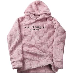 imageSOLY HUX Hoodies for Men Letter Graphic Pullover Hoodie Sherpa Embroidery Long Sleeve Fleece Hooded SweatshirtPink Letter