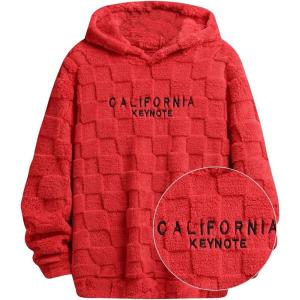 imageSOLY HUX Hoodies for Men Letter Graphic Pullover Hoodie Sherpa Embroidery Long Sleeve Fleece Hooded SweatshirtRed Letter