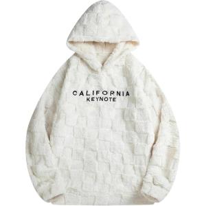 imageSOLY HUX Hoodies for Men Letter Graphic Pullover Hoodie Sherpa Embroidery Long Sleeve Fleece Hooded SweatshirtWhite Letter