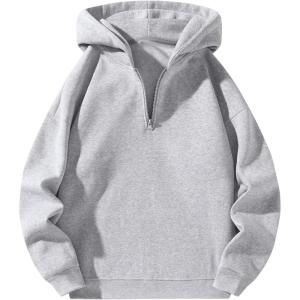 imageSOLY HUX Mens Quarter Zip Hoodies Zip Up Hoodie Long Sleeve Drop Shoulder Sweatshirt Casual PulloverPlain Light Grey