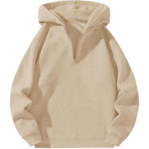 imageSOLY HUX Mens Quarter Zip Hoodies Zip Up Hoodie Long Sleeve Drop Shoulder Sweatshirt Casual PulloverPure Apricot