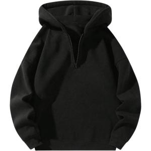 imageSOLY HUX Mens Quarter Zip Hoodies Zip Up Hoodie Long Sleeve Drop Shoulder Sweatshirt Casual PulloverPure Black