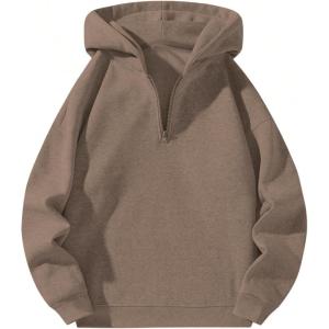 imageSOLY HUX Mens Quarter Zip Hoodies Zip Up Hoodie Long Sleeve Drop Shoulder Sweatshirt Casual PulloverPure Brown