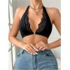 imageSOLY HUX Bras for Women Lace Front Closure Wireless Bra Halter Deep V Neck Comfort BralettePure Black