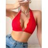 imageSOLY HUX Bras for Women Lace Front Closure Wireless Bra Halter Deep V Neck Comfort BraletteSolid Red