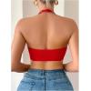 imageSOLY HUX Bras for Women Lace Front Closure Wireless Bra Halter Deep V Neck Comfort BraletteSolid Red