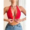 imageSOLY HUX Bras for Women Lace Front Closure Wireless Bra Halter Deep V Neck Comfort BraletteSolid Red