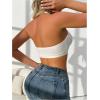 imageSOLY HUX Bras for Women Lace Front Closure Wireless Bra Halter Deep V Neck Comfort BraletteSolid White