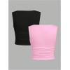 imageSOLY HUX Girls Tank Tops 2 Piece Trendy Cute Ruched Square Neck Summer Clothes for Teen GirlsPink and Black
