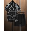 imageSOLY HUX Mens 2 Piece Outfits Tropical Print Short Sleeve Button Down Hawaiian Shirt and Shorts SetBlack Geometric