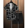 imageSOLY HUX Mens 2 Piece Outfits Tropical Print Short Sleeve Button Down Hawaiian Shirt and Shorts SetBlack Geometric