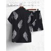 imageSOLY HUX Mens 2 Piece Outfits Tropical Print Short Sleeve Button Down Hawaiian Shirt and Shorts SetBlack Leaf Print