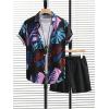 imageSOLY HUX Mens 2 Piece Outfits Tropical Print Short Sleeve Button Down Hawaiian Shirt and Shorts SetBlack Tropical Print