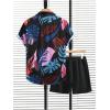 imageSOLY HUX Mens 2 Piece Outfits Tropical Print Short Sleeve Button Down Hawaiian Shirt and Shorts SetBlack Tropical Print
