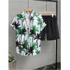 imageSOLY HUX Mens 2 Piece Outfits Tropical Print Short Sleeve Button Down Hawaiian Shirt and Shorts SetBlack and Green Tropical Print