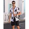 imageSOLY HUX Mens 2 Piece Outfits Tropical Print Short Sleeve Button Down Hawaiian Shirt and Shorts SetBlack and White Tropical