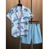 imageSOLY HUX Mens 2 Piece Outfits Tropical Print Short Sleeve Button Down Hawaiian Shirt and Shorts SetBlue Tropical Print