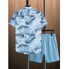 imageSOLY HUX Mens 2 Piece Outfits Tropical Print Short Sleeve Button Down Hawaiian Shirt and Shorts SetBlue Tropical Print