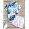 imageSOLY HUX Mens 2 Piece Outfits Tropical Print Short Sleeve Button Down Hawaiian Shirt and Shorts SetBlue and White Tropical