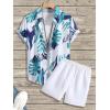imageSOLY HUX Mens 2 Piece Outfits Tropical Print Short Sleeve Button Down Hawaiian Shirt and Shorts SetBlue and White Tropical
