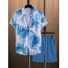 imageSOLY HUX Mens 2 Piece Outfits Tropical Print Short Sleeve Button Down Hawaiian Shirt and Shorts SetBlue and White Tropical Print