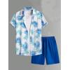imageSOLY HUX Mens 2 Piece Outfits Tropical Print Short Sleeve Button Down Hawaiian Shirt and Shorts SetBlue and White Tropical Printed