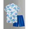 imageSOLY HUX Mens 2 Piece Outfits Tropical Print Short Sleeve Button Down Hawaiian Shirt and Shorts SetBlue and White Tropical Printed