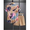 imageSOLY HUX Mens 2 Piece Outfits Tropical Print Short Sleeve Button Down Hawaiian Shirt and Shorts SetKhaki Tropical