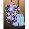 imageSOLY HUX Mens 2 Piece Outfits Tropical Print Short Sleeve Button Down Hawaiian Shirt and Shorts SetMulticoloured Floral Printed
