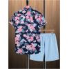 imageSOLY HUX Mens 2 Piece Outfits Tropical Print Short Sleeve Button Down Hawaiian Shirt and Shorts SetMulticoloured Floral Printed