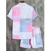 imageSOLY HUX Mens 2 Piece Outfits Tropical Print Short Sleeve Button Down Hawaiian Shirt and Shorts SetMulticoloured Paisley