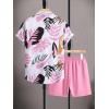 imageSOLY HUX Mens 2 Piece Outfits Tropical Print Short Sleeve Button Down Hawaiian Shirt and Shorts SetPink Tropical