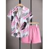 imageSOLY HUX Mens 2 Piece Outfits Tropical Print Short Sleeve Button Down Hawaiian Shirt and Shorts SetPink Tropical