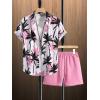 imageSOLY HUX Mens 2 Piece Outfits Tropical Print Short Sleeve Button Down Hawaiian Shirt and Shorts SetTropical Pink