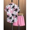 imageSOLY HUX Mens 2 Piece Outfits Tropical Print Short Sleeve Button Down Hawaiian Shirt and Shorts SetTropical Pink