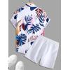 imageSOLY HUX Mens 2 Piece Outfits Tropical Print Short Sleeve Button Down Hawaiian Shirt and Shorts SetWhite Tropical