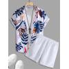 imageSOLY HUX Mens 2 Piece Outfits Tropical Print Short Sleeve Button Down Hawaiian Shirt and Shorts SetWhite Tropical