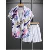 imageSOLY HUX Mens 2 Piece Outfits Tropical Print Short Sleeve Button Down Hawaiian Shirt and Shorts SetWhite Tropical Printed