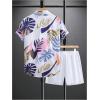 imageSOLY HUX Mens 2 Piece Outfits Tropical Print Short Sleeve Button Down Hawaiian Shirt and Shorts SetWhite Tropical Printed