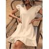 imageSOLY HUX Summer Dresses for Women V Neck Cap Sleeve Ruffle Hem Smock Short DressApricot Plain