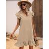 imageSOLY HUX Summer Dresses for Women V Neck Cap Sleeve Ruffle Hem Smock Short DressPlain Apricot