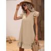 imageSOLY HUX Summer Dresses for Women V Neck Cap Sleeve Ruffle Hem Smock Short DressPlain Apricot