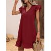 imageSOLY HUX Summer Dresses for Women V Neck Cap Sleeve Ruffle Hem Smock Short DressPlain Burgundy