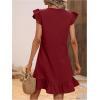 imageSOLY HUX Summer Dresses for Women V Neck Cap Sleeve Ruffle Hem Smock Short DressPlain Burgundy