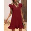 imageSOLY HUX Summer Dresses for Women V Neck Cap Sleeve Ruffle Hem Smock Short DressPlain Burgundy