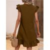 imageSOLY HUX Summer Dresses for Women V Neck Cap Sleeve Ruffle Hem Smock Short DressPlain Coffee Brown