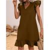 imageSOLY HUX Summer Dresses for Women V Neck Cap Sleeve Ruffle Hem Smock Short DressPlain Coffee Brown
