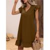 imageSOLY HUX Summer Dresses for Women V Neck Cap Sleeve Ruffle Hem Smock Short DressPlain Coffee Brown