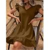 imageSOLY HUX Summer Dresses for Women V Neck Cap Sleeve Ruffle Hem Smock Short DressPlain Coffee Brown